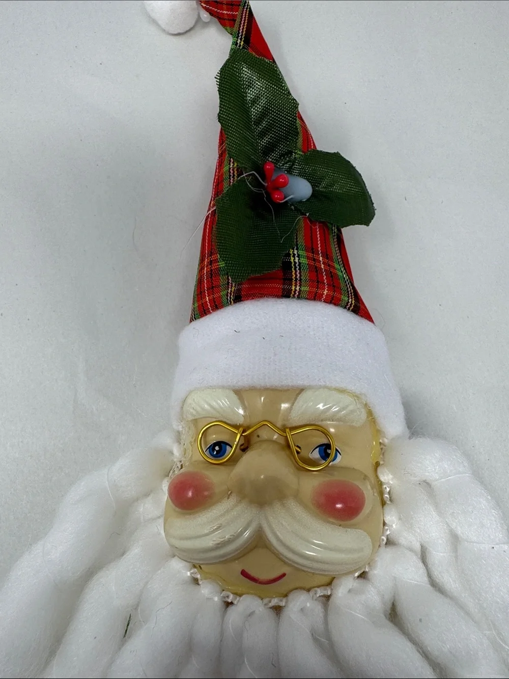 SANTA HEAD PLASTIC FACE CHRISTMAS ORNAMENTS LOT OF 2 VINTAGE HOLIDAY